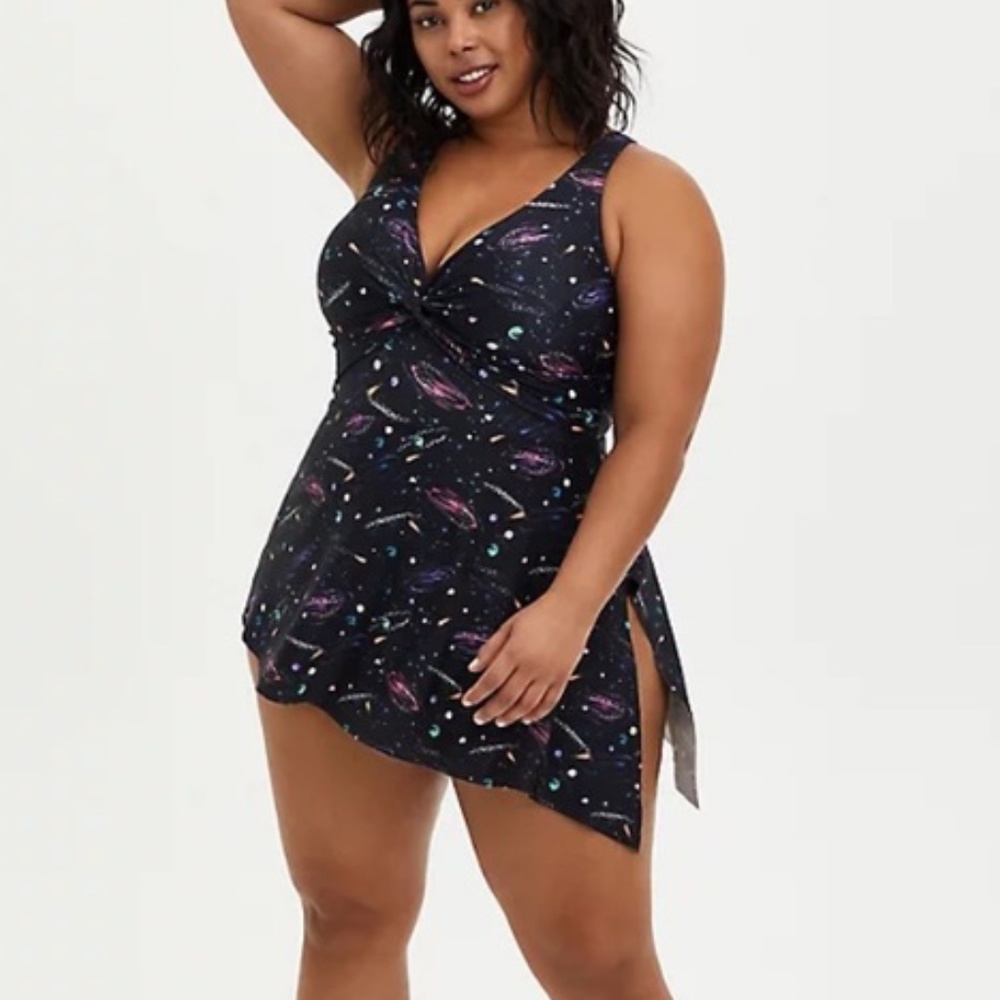 Torrid Galaxy Asymmetrical Tie Swim Dress
